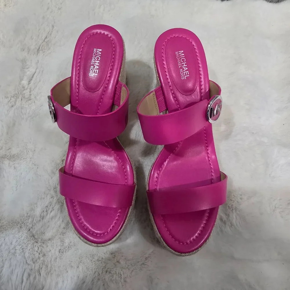 NWOB MICHAEL Michael Kors Hot Pink Espadrille Wedge Sandals